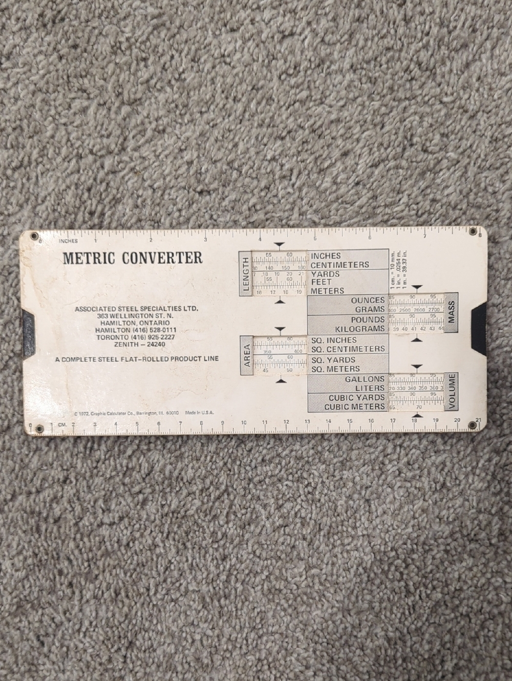 Vintage 1972 metric converter slide rule Assiciated Steel Specialties Ltd